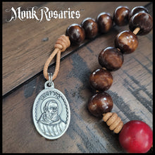 Load image into Gallery viewer, Padre Pio One Decade Leather Loop Rosary with Devotional Medal
