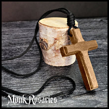Load image into Gallery viewer, Bold Walnut Wooden Cross Pendant - A Sturdy Christian Faith Necklace
