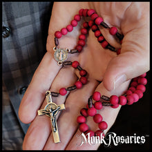 Load image into Gallery viewer, Red Wooden Rose Scented Rosary of St. Benedict

