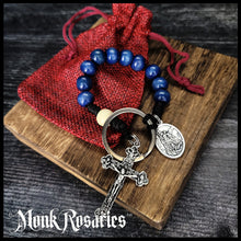 Load image into Gallery viewer, Saint Michael Blue Wooden One Decade Key Ring Rosary
