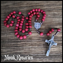 Load image into Gallery viewer, Red Wooden Rose Scented Rosary of St. Benedict
