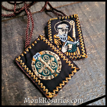 Load image into Gallery viewer, Saint Benedict Scapular -  Brown Wool Mexican Scapulars
