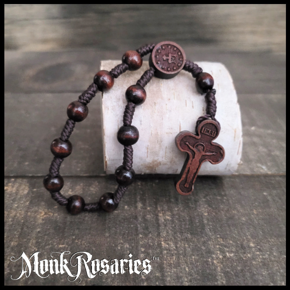 Miniature One Decade Knotted Wood Bead Rosary