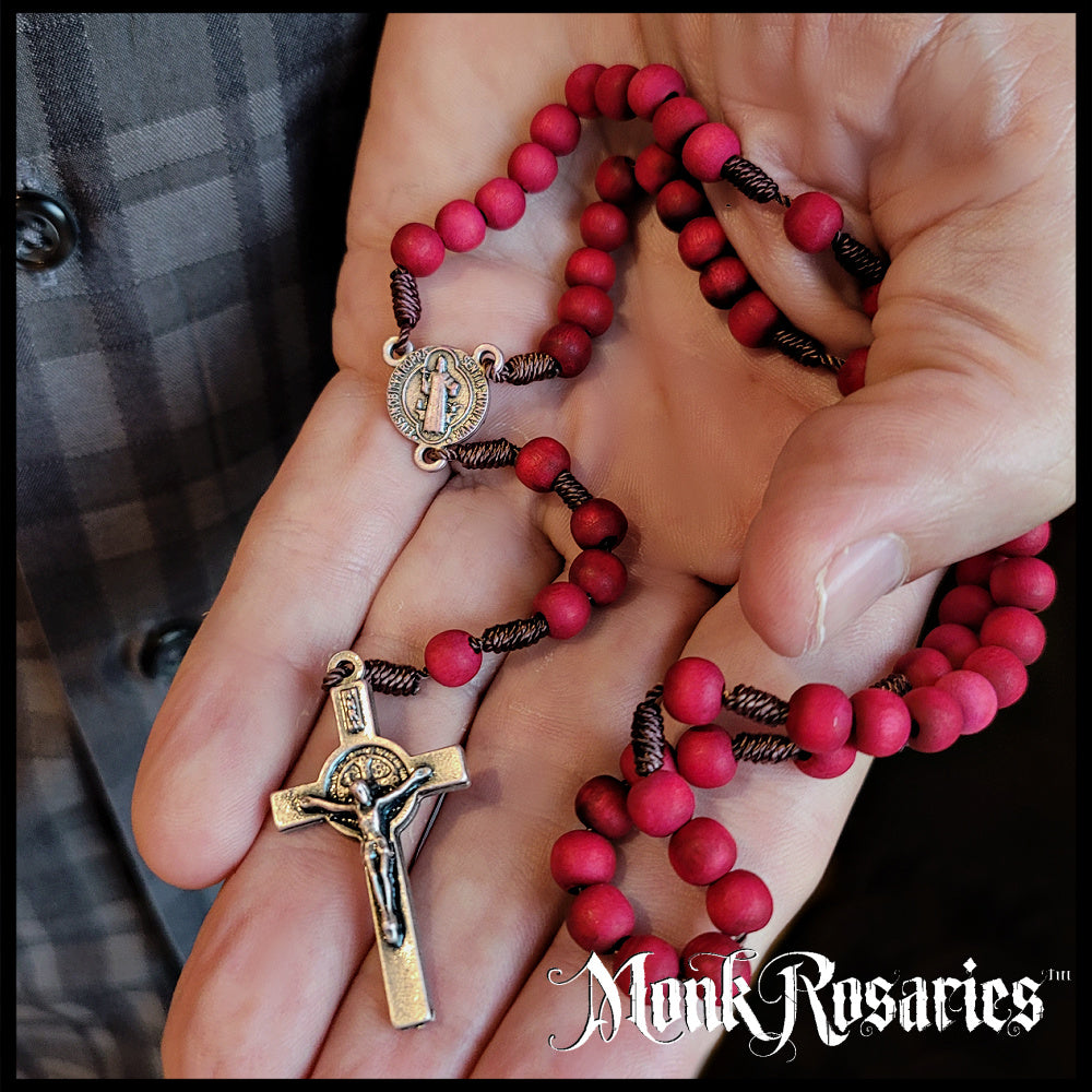 Rose Scent Wooded Saint Benedict Rosary - Thoughtful Catholic