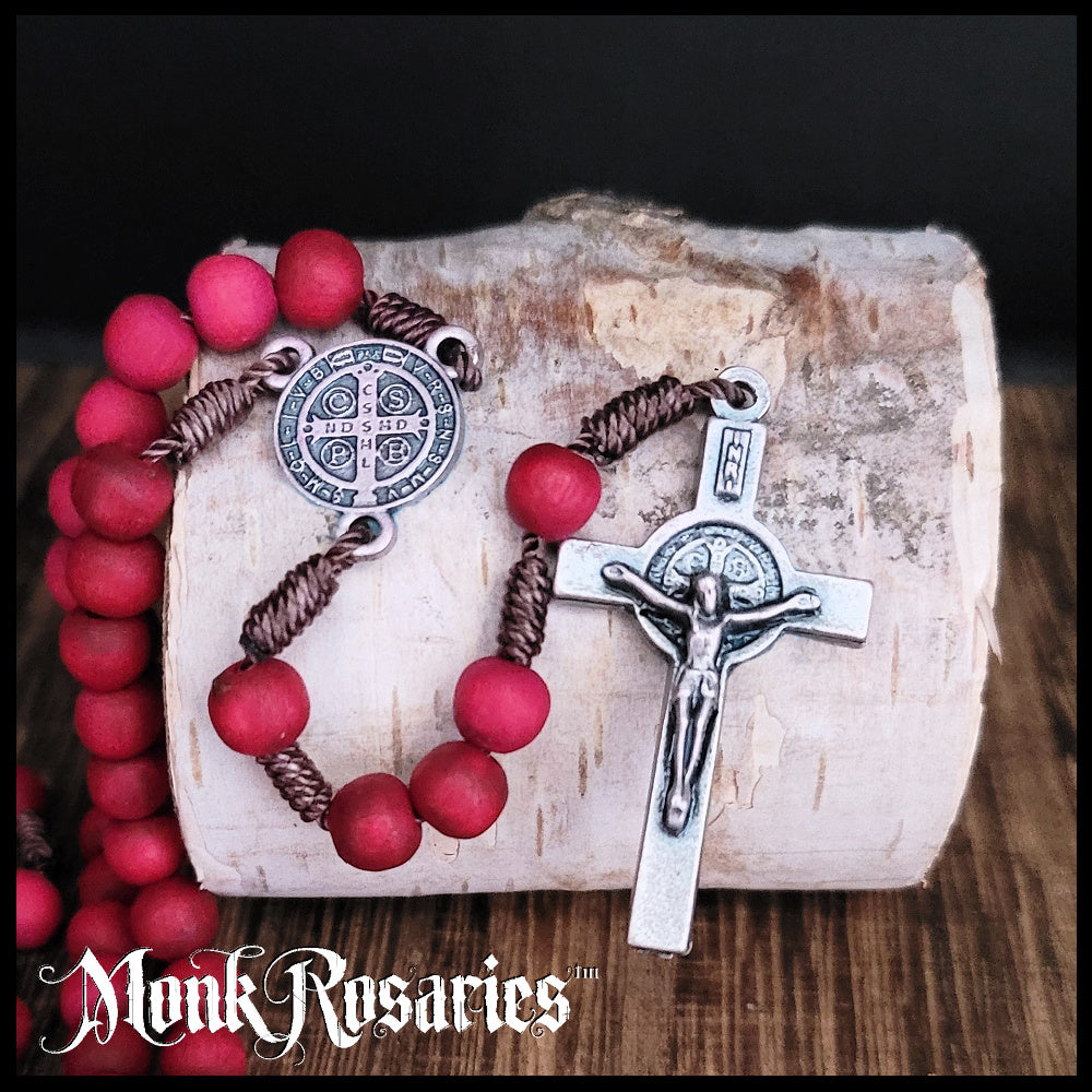 Red Wooden Rose Scented Rosary of St. Benedict