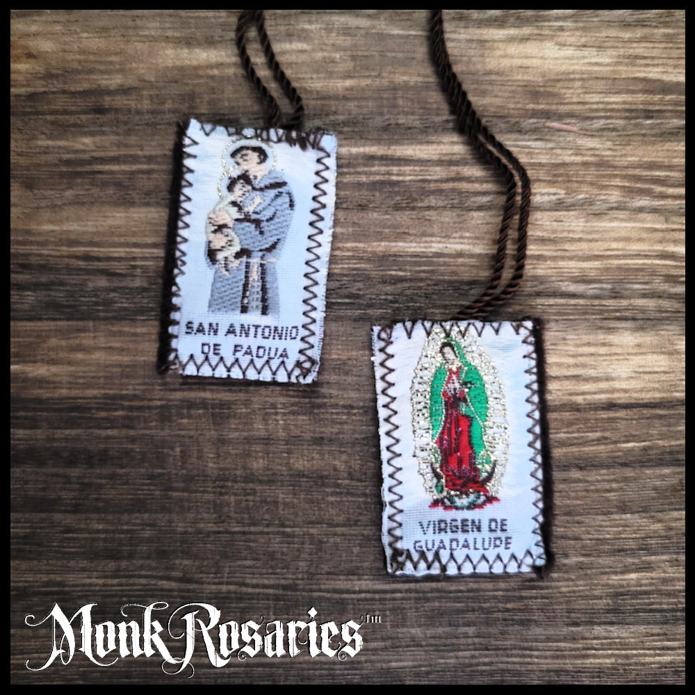 Our Lady of Guadalupe Scapular -  St. Anthony Brown Wool Mexican Scapulars