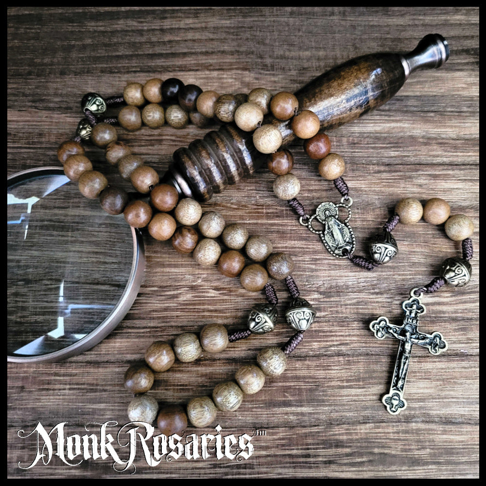 Handmade Walnut Rosary Beads with Bronze Crucifix